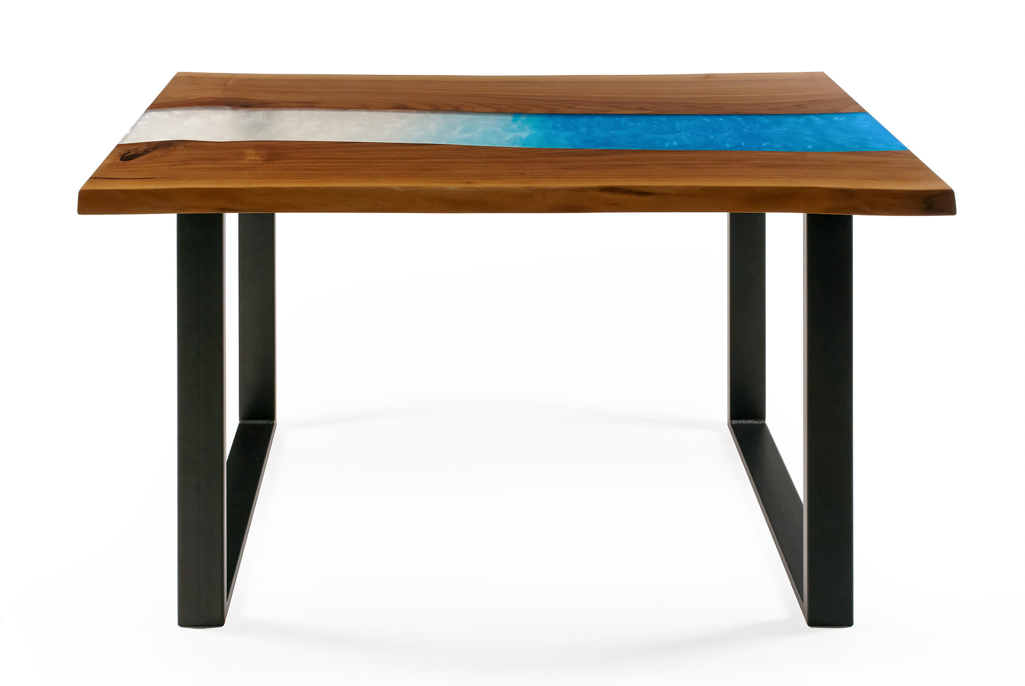 Atlás - stůl z ořechového dřeva s bílo-modrou epoxidovou pryskyřicí